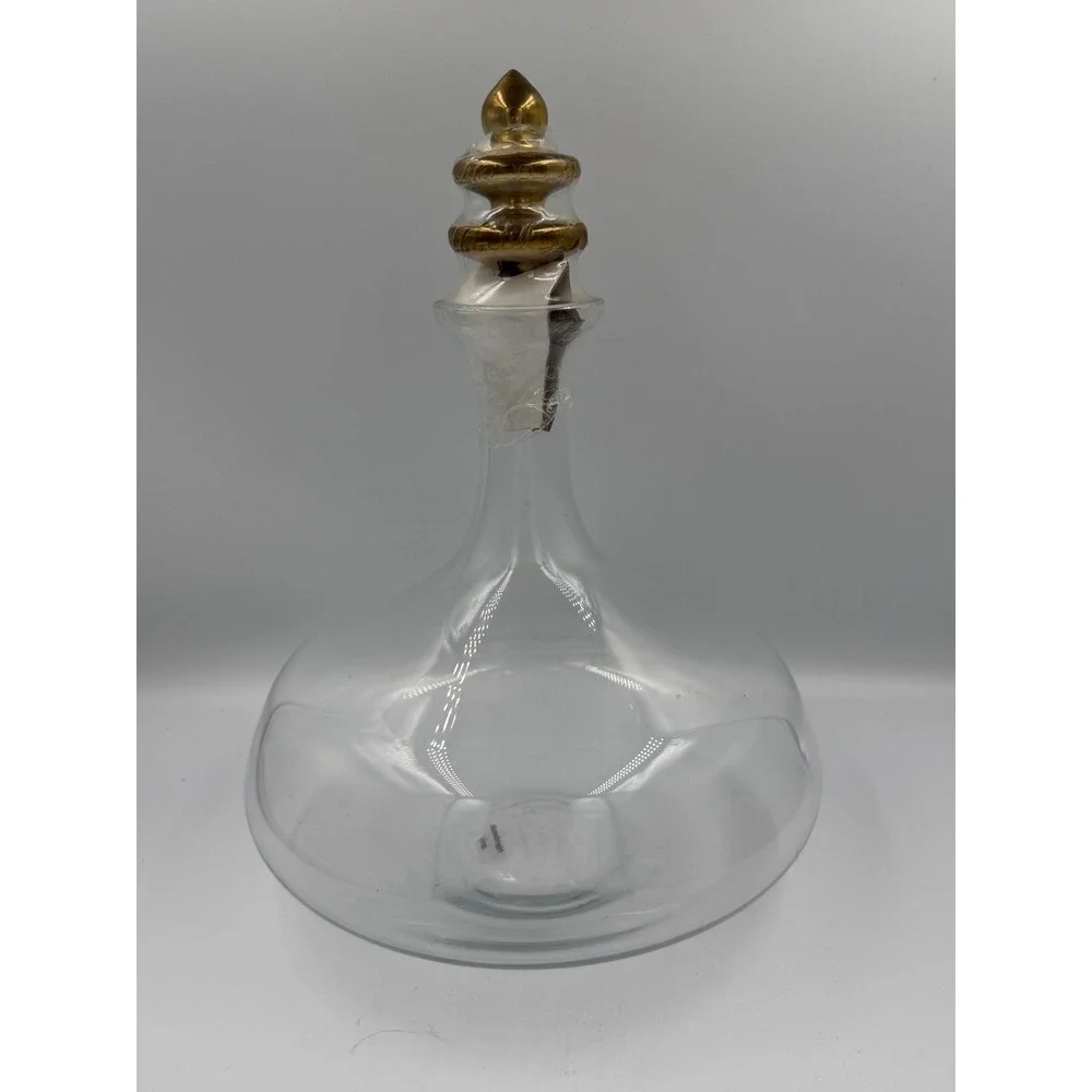 New Old stock Happy Chic Jonathan Adler Wine Decanter with Gold Finial Stopper